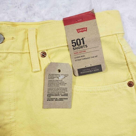 Levis 501 High Rise Yellow Denim Jean Shorts NWT womens size 30 summer everyday - Picture 2 of 11